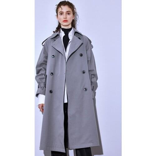 British Retro Blue Windbreaker Womens Loose Medium Length Lace Up 2021 New Spring European Style Neutral Coat