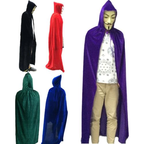 Women Men Velvet Hooded Capes & Ponchos Novelty Sheer Belt Hoodies Cloak Halloween Fancy Lace Up Cosplay Costume Hot