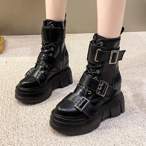 Winter Gothic Punk Platform Boots Women Shoes Hot New Bear Decoration Wedges Height Increase Shoes Women Casual Motorcycle Boots
