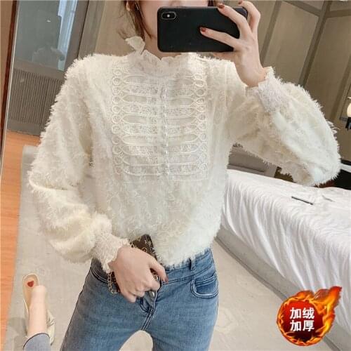 Women Blouse Lace Shirt Autumn And Winter Lantern Sleeve Loose Top Womens Long Sleeve Blusas Mujer De Moda