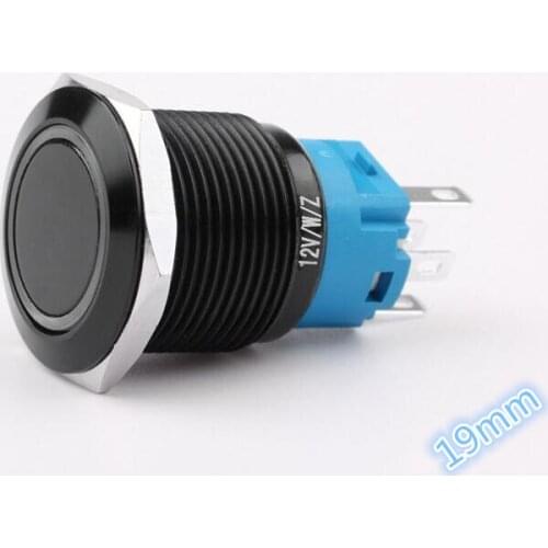 1pcs high quality LED 19mm black latching metal switch maintained metal push button switch 6v12Vv24v220v 1NO 1N Waterproof
