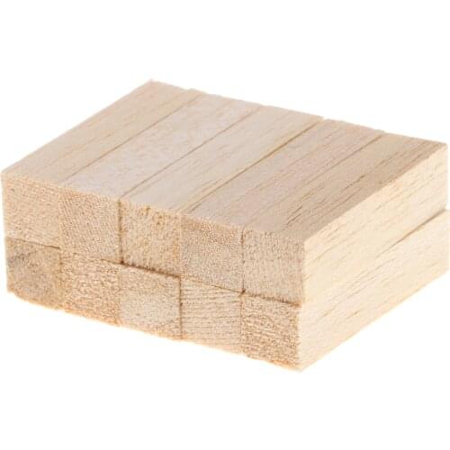 10Pieces Square Balsa Wood Stick Unfinished Woodcraft Dowel Rod Wooden Block