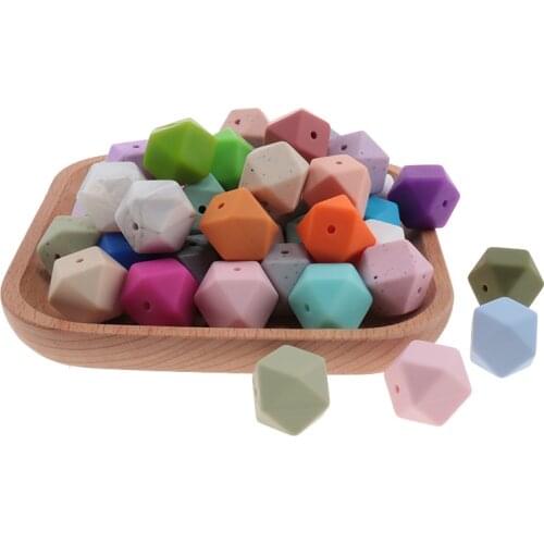 100pcs Silicone Beads Hexagon 17mm Chewable Baby Teethers Beads Baby Diy Food Grade Silicone Teething Necklace Bead BPA Free
