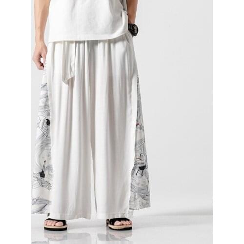 2020 Summer Chinese Pants Man Wide Leg Japanese Trousers Linen Baggy Hippie Pants Men Kimono Pants Online Chinese Store 10634