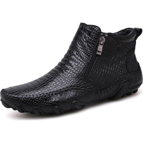2019 Winter High Quality Leather Men Boots Winter Waterproof Ankle Boots Plush Warm Boots Outdoor Working Snow Boots Men Shoes