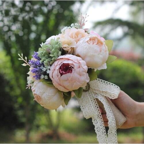 2020 New Style HandMade Wedding Bridal Bouquet Bridesmaid Artificial Flower Wedding Silk Flower Rose Wedding Supplies