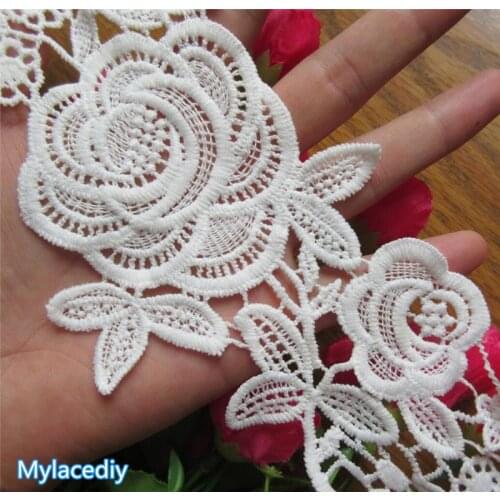 5 yards White Cotton Rose Flower Handmade 10cm Width Embroidered Fabric Lace Edge Trim Applique Ribbon DIY Sewing Decoration