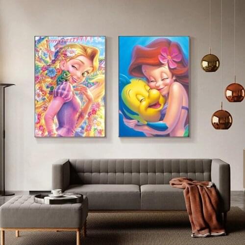 Disney Cartoon Anime Canvas Painting Mermaid Rapunzel and Pascal Posters and Prints Abstract Wall Picture for Living Room Decor