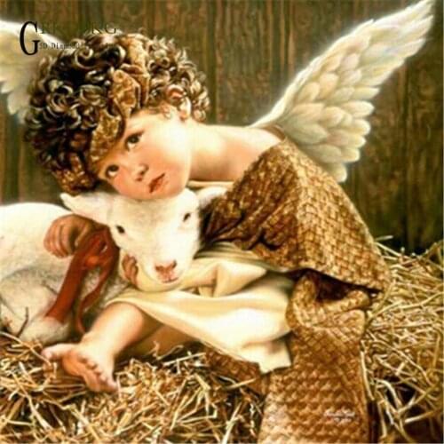 Angel and sheep 5d diy diamond painting full square diamond embroidery Cross stitch pictures of rhinestones Wedding decoration