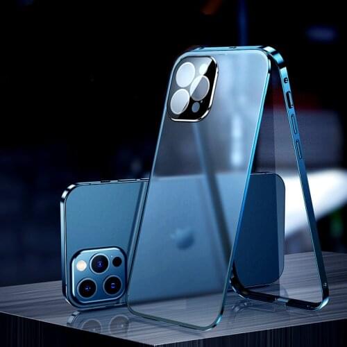 Aluminum Metal Bumper Phone case for iphone 12 12 Pro Frame Matte Slim Tempered Glass Cover for iphone 12 Pro Max 12 Mini Coques