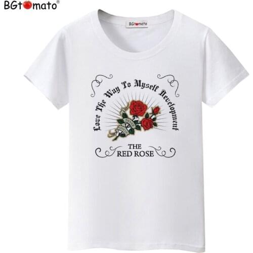 BGtomato Brand new design rose t-shirts beautiful women short sleeve casual shirts Good quality breathable tops cool tees 122