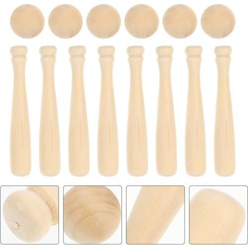 30pcs Wood Unfinished Baseballs Crafts with 30 Mini Bats Graffiti Ornaments