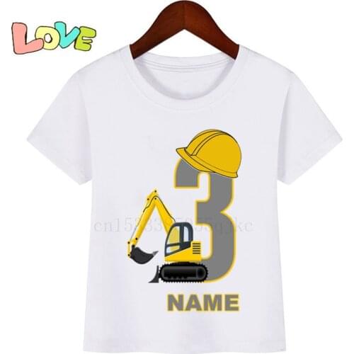 Baby Kids Cartoon Excavator Birthday Number Name Print T Shirt Children Birthday T-shirts Boy&Girl Funny Gift Tshirt Present1-10