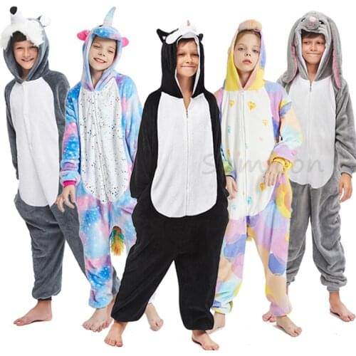 Kigurumi Childrens Pajamas For Boys Girls Unicorn Pajamas Flannel Kids Panda Pijamas Suit Animal Sleepwear Winter Wolf Onesies