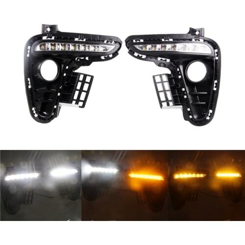 For Kia Rio K2 2017 2018 Car 12V LED Daylight Fog Lamps Yellow Turning Signal Lights Driving Running Light Auto Accessories