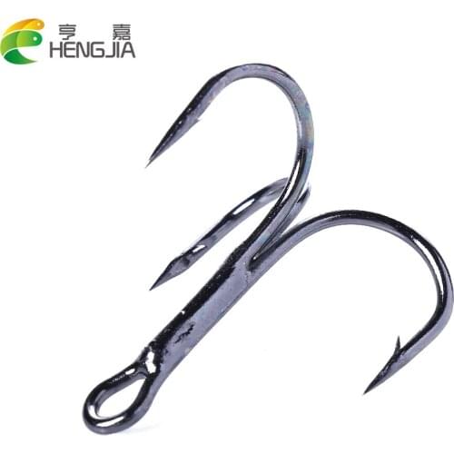 Hengjia 20pcs 4# 6# 8# 10# Black/Red Fishing Hook High Carbon Steel Treble Hooks Fishing Tackle Round Bend Treble For Bass