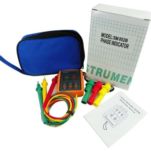 SM852B Phase Sequence Tester Indicator 3 Phase Rotation Tester Digital Phase Indicator Detector LED Meter 60V~600VAC Buzzer Bag