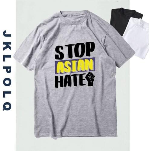 JKLPOLQ Summer Stop Asian Hate Matters Vintage Funny T-Shirt Mens 100% Cotton Harajuku Tops Tee EU Size XS-3XL