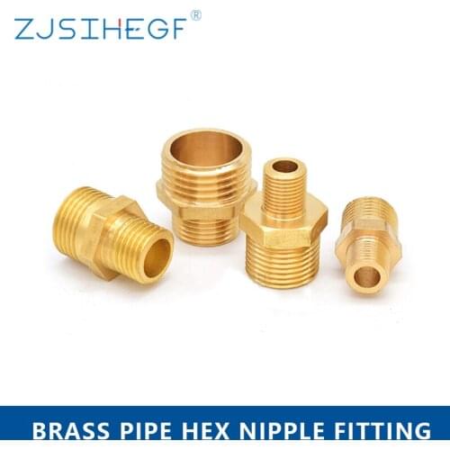 Brass Pipe Hex Nipple Fitting 1/8 1/4 3/8 1/2 3/4 1'Coupler ConnectorMale To Male Thread Water Oil Gas Connector