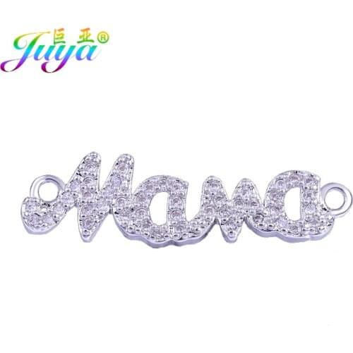 Juya DIY Bracelet Making Supplies Pave Zircon Charms Letter Mama Connector Accessories For Women Girl Bracelets Necklaces Making