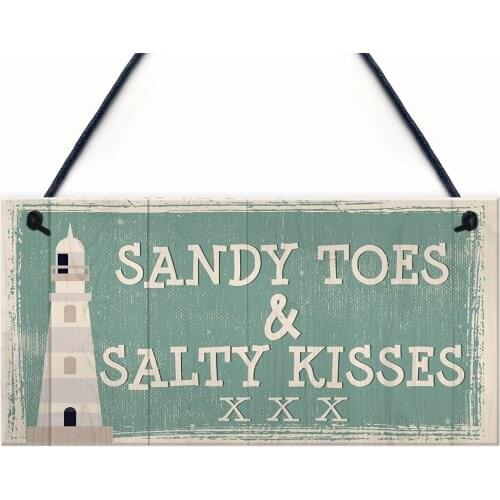 Meijiafei Sandy Toes Shabby Chic Seaside Sand Lighthouse Nautical Themed Plaque Sign Home Decor Signs 10" x 5"