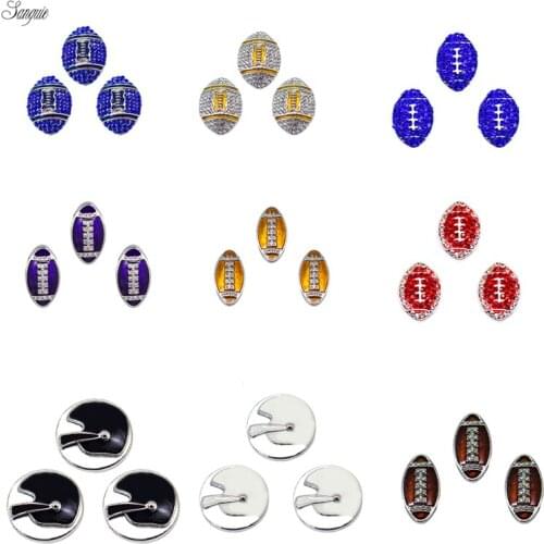 Mix 1pcs/lot football alloy snap button rhinestone gem Fit 18mm Ginger Snaps Button 925 Necklace pendant Bracelet snap Jewelry