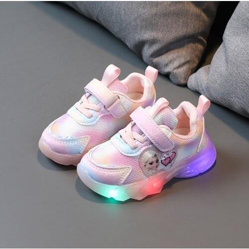 Disney Frozen Fashion Kids LED Sports Shoes Cartoon Soft Mesh Children Light Running Shoes Boys Casual Sneakers