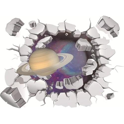 Cartoon 3D broken wall black hole planet Wall Sticker kids baby rooms home decoration Mural Decals bedroom stickers wallpaper
