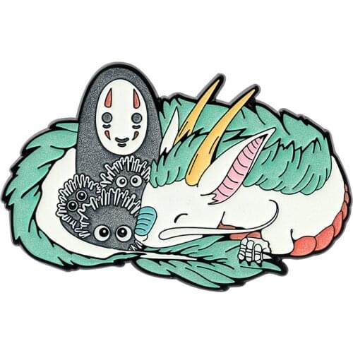 Cartoon Enamel Pins No Face White Dragon Fairydust Brooches Badges Bag Lapel Pins Jewelry Gift for Kids Friends
