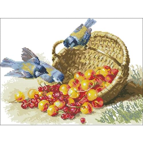 Tit and black cherry patterns counted 11CT 14CT 18CT Cross Stitch Set DIY Cross-stitch Kit Embroidery Needlework Home Decor
