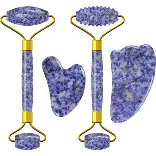 Sodalite Face Roller Gua Sha Scraper Kit Anti Aging 100% Natural Real Stone Guasha Board Facial Roller Massager Beauty Skin Care
