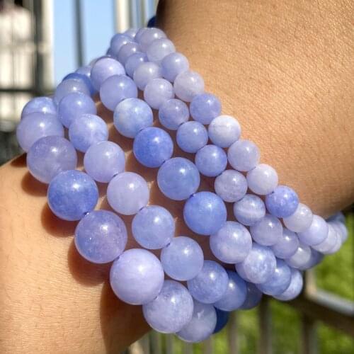 Natural Blue Angelite Jades Stone Round Beads Spacer Loose Beads For Jewelry Making Diy Bracelet Charm Necklace 6-12mm 15"
