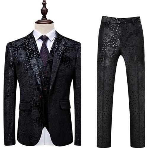 2021 new mens suit host performance dress groom nightclub set three-piece suit (blazer + trousers + vest) mens boutique suit