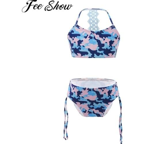 New Kids Girls Summer Swimsuits Floral Print Bikini Set Sleeveless Top Swim Trunks with Adjustable Strap Swimwear Bathing Suits