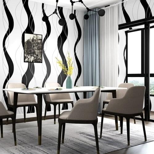 Wavy wallpaper black and white vertical stripe modern simple geometry Nordic style bedroom living room TV background wallpaper