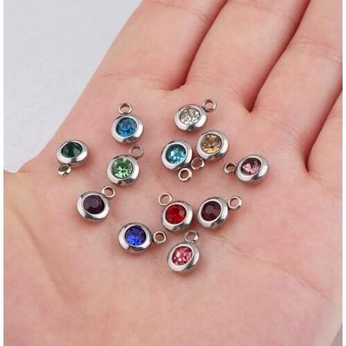 New 12Pcs/Lot Birthstone Charms Mirror Polish Stainless Steel Charms For DIY Making Necklace Braid Bracelets Anklet Jewelry