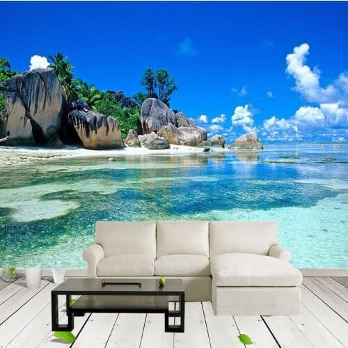 Island Beach Custom 3D Photo Wallpaper Self-adhesive Wall Sticker Painting Living Room Sofa TV Background Mural Papel De Parede