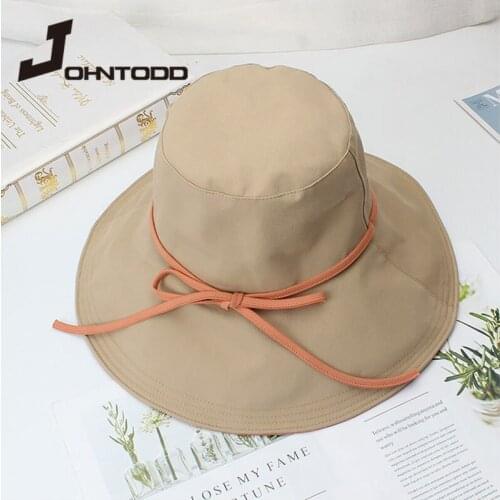 2021 Fashion New Summer Women Solid Color Beach Bow Hats Ladies Bucket Hat Outdoors Travel Anti-UV Panama Summer Sun Cap
