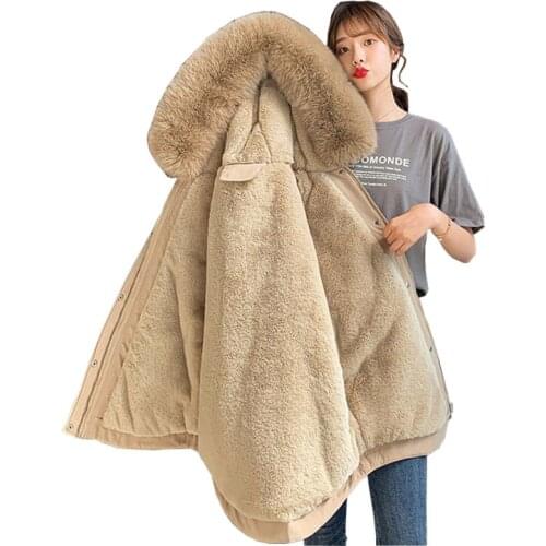 Parka women padded jacket Winter thicken flocking liner warm coats plus size fur collar hooded parkers down cotton coats KW17