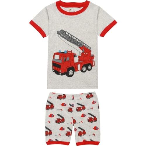 12 Colors Children fire truck pajamas boys Girls airplane short sleeeve sleepwear Kids Baby Summer Cotton Nightwear for 2-8Years