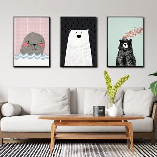 Cartoon Bear Poster Seals Canvas Painting Kids Wall Art Pictures For Baby Room Modern Home Decorative children Print On The Wall