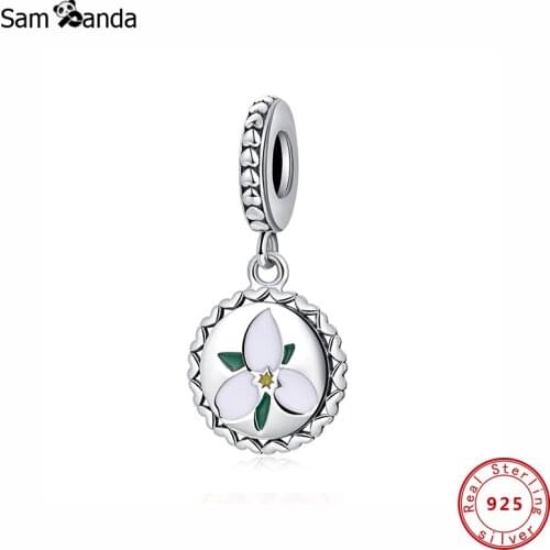 Authentic 100% 925 Sterling Silver Charm Bead Orchid Bloom Hanging Pendant Charms Heart Fit Bracelets Women DIY Jewelry