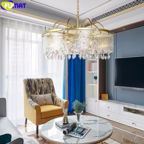 FUMAT Crystal K9 Drop Rain Snow Chandeliers Luxuriouse Pendant Light Americal Modern Style Creativity LED Lamps For Dinningroom