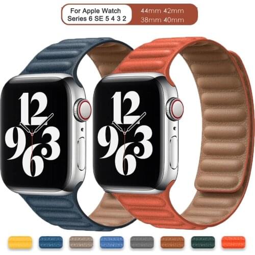 Leather Link Band Strap For Apple watch 44mm 40mm 38mm 42mm Magnetic Loop bracelet iWatch Seires 6 SE 5 4 3 2 1 watchband
