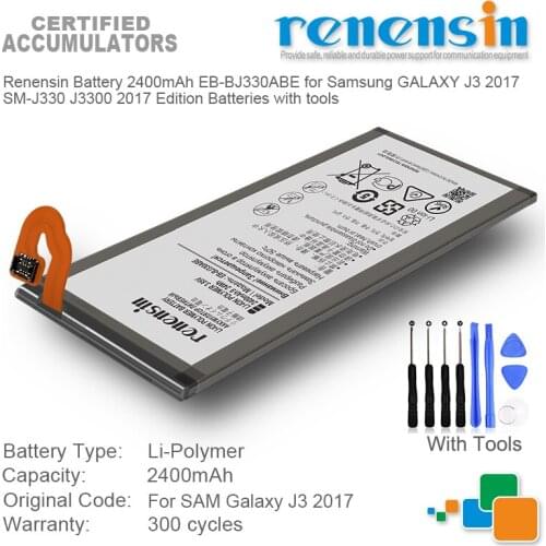 Renensin Battery 2400mAh EB-BJ330ABE for Samsung GALAXY J3 2017 SM-J330 J3300 2017 Edition Batteries with tools