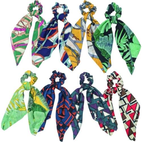 Bow Streamers Hair Ring Fashion Ribbon Girl Hair Bands Scrunchies Ponytail Tie Solid Print Headwear Hair Accessories For Women