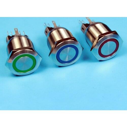 TY 2210Z 22mm ring LED illminated metal high round lamp 120v ON-OFF waterproof led switches