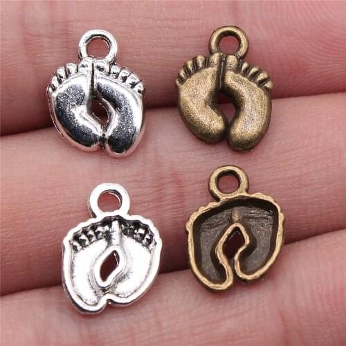 WYSIWYG 30pcs 13x10mm 3 Colors Antique Gold Antique Silver Color Antique Bronze Charms Baby Feet Charms Little Feet Charm Feet