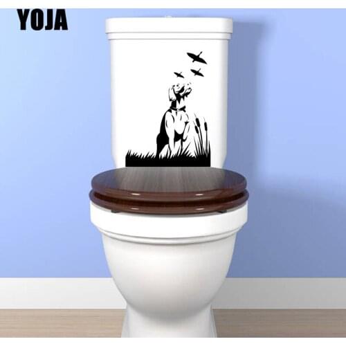 YOJA 18.2X24.5CM Cute Dog Wall Sticker Toilet Decal Art Mural Living Room Home Decor Cartoon T5-1565
