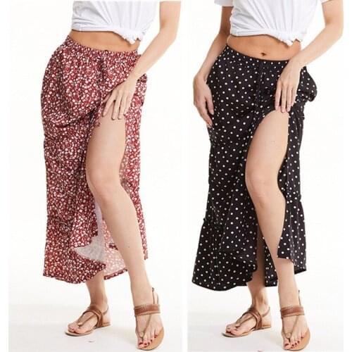 Summer Women Long Skirts Sweet Style Split Ladies Skirts Fashion Elegant Floral Printing Streetwear Skirts Dropshipping